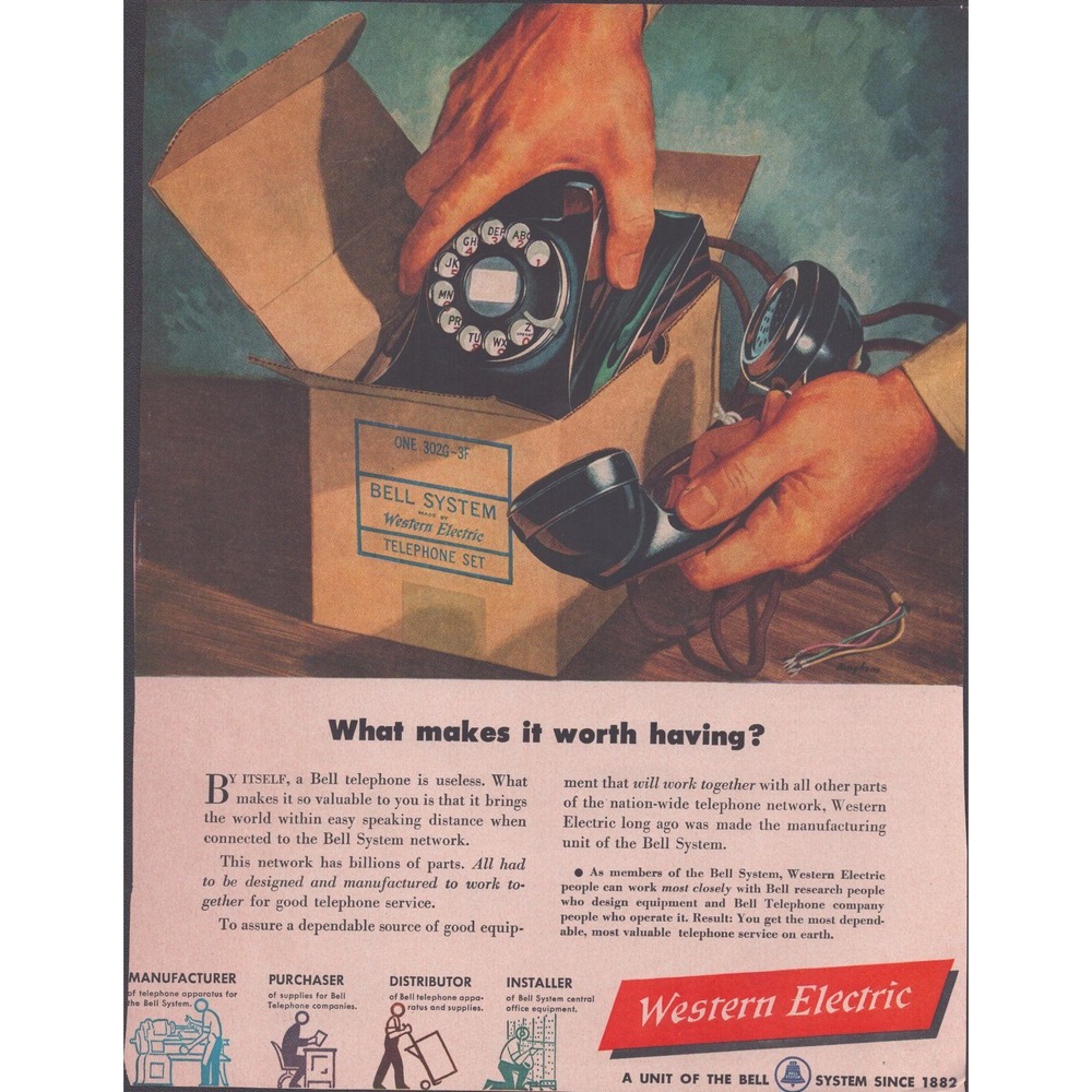 Vintage Western Electric Bell System Rotary Telephone Print Ad 9.5x12.3 VG